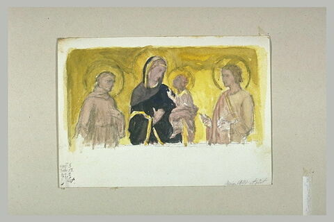 Relevé d'une peinture représentant la Vierge et l'Enfant entre deux saints