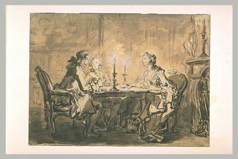 Deux gentilshommes et une dame jouant aux cartes, image 2/2