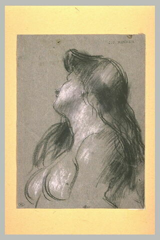 Femme nue, vue en buste et de profil, les cheveux épars