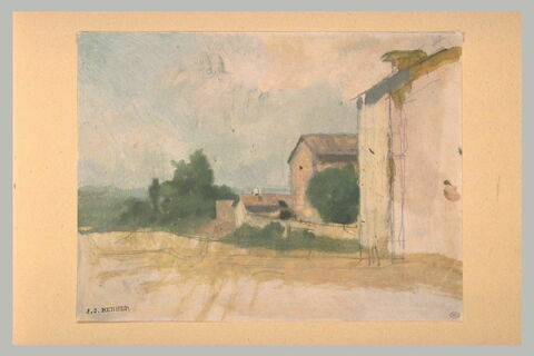 Paysage avec des maisons sur le bord d'une route et des arbres, image 1/1