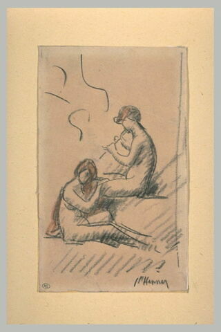 Deux femmes nues, assises, une jouant de la flûte, image 1/1