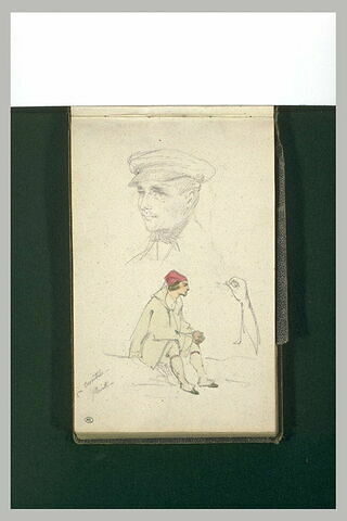 Tête d'homme ; homme assis ; main, image 1/2