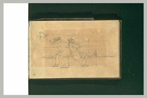 Deux figures sur un banc ; homme de profil, image 1/2