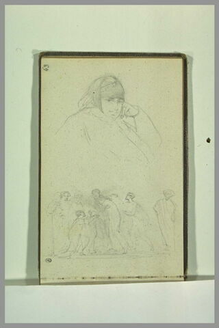 Etudes d'une femme appuyée sur sa main et d'un scéne de retrouvaille, image 1/1