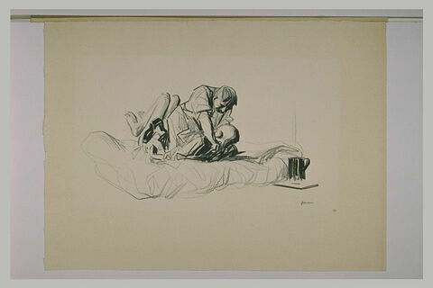 L'extrême-onction : un homme étrangle un autre homme couché sur un lit, image 2/2