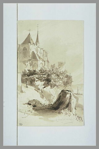 Une église et une tour dominant une rivière, à Pont-de-l'Arche, image 1/1