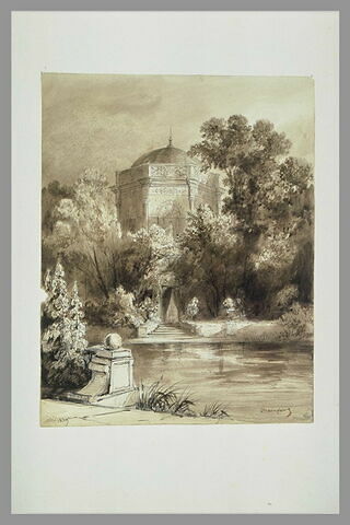 Coin de parc avec pièce d'eau et pavillon à coupole, image 1/1