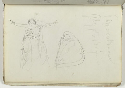Le Christ descendu de la Croix (?) ; femme voilée assise ; notes manuscrites, image 1/2