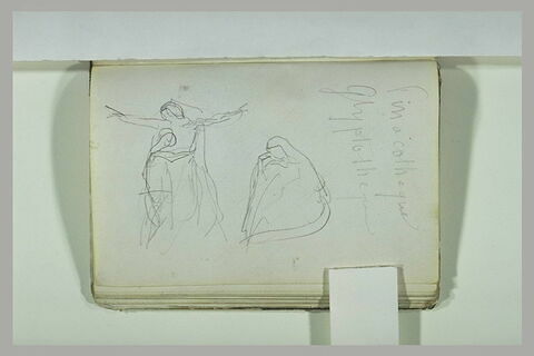 Le Christ descendu de la Croix (?) ; femme voilée assise ; notes manuscrites, image 2/2