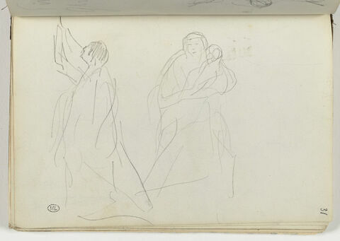 Figure debout, levant les bras ; femme et enfant, image 1/2