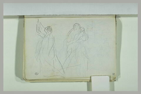 Figure debout, levant les bras ; femme et enfant, image 2/2
