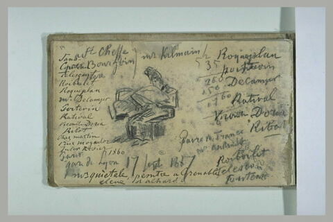 Notes manuscrites et croquis d'une figure assise lisant, image 1/1