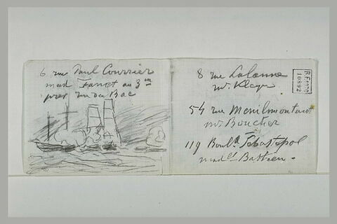 Combat naval et notes manuscrites, image 1/1