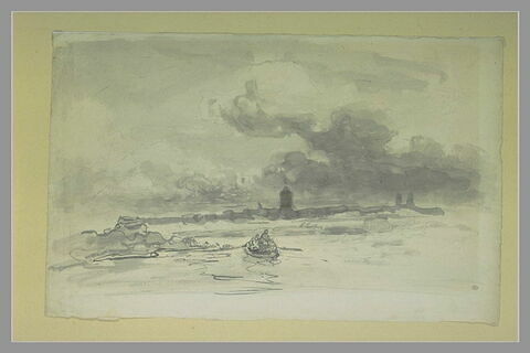 Barque avec marins dans un paysage brumeux, image 1/1