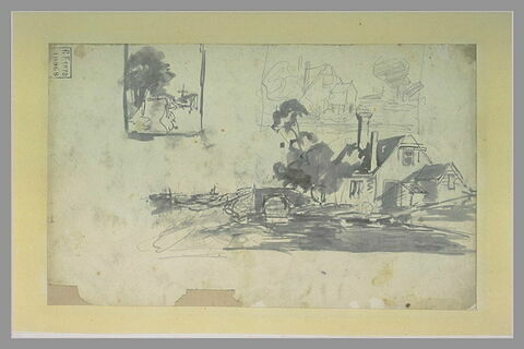 Une maison au bord d'un canal, et deux autres études de paysages, image 1/1
