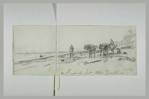 Paysage de mer avec deux hommes et trois chevaux, image 1/1