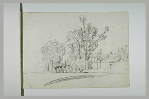 Une route et trois chevaux attelés, image 1/1