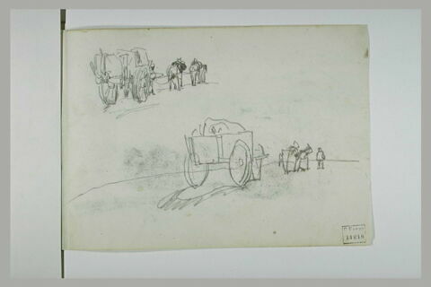 Deux études de chevaux attelés à une charrette, image 1/1