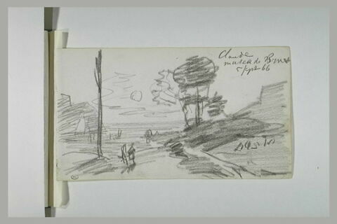 Personnages sur une route, entre une butte et une maison, image 1/1