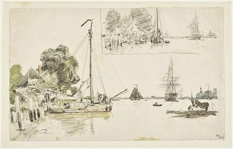 Bateaux sur un large canal, et petite étude de la même composition, image 1/2