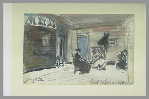 Deux femmes assises dans un intérieur, conversant, image 1/1