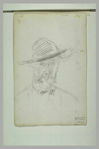 Tête d'homme, de face, coiffé d'un grand chapeau, image 1/1