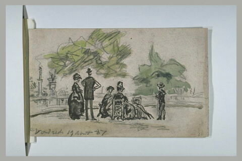 Groupe de quatre personnes et un enfant dans un jardin public, image 1/1