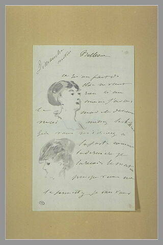 Lettre à Isabelle Lemonnier décorée de deux têtes de femmes