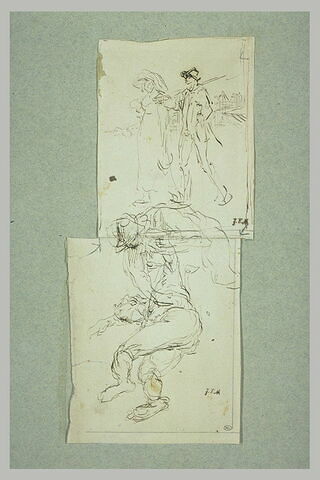 Etude pour le Départ pour le Travail (1850) et croquis d'homme couché, image 1/1