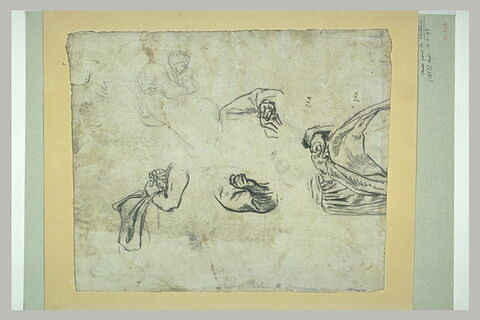 Quatre études de mains et une femme assise, image 1/1
