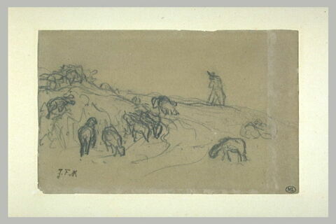 Berger et son troupeau dans un paysage, image 1/1