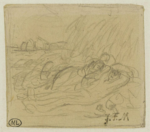 Homme et femme couchés, enlacés, image 1/2