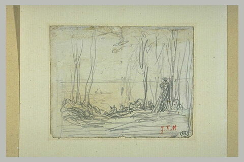 Berger et son troupeau dans un paysage, image 1/1