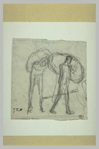 Deux paysans marchant portant des objets encombrants, image 1/1