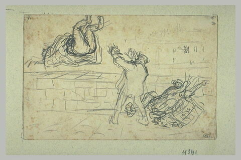 Homme poussant un autre d'un quai devant un enfant renversé, image 1/1