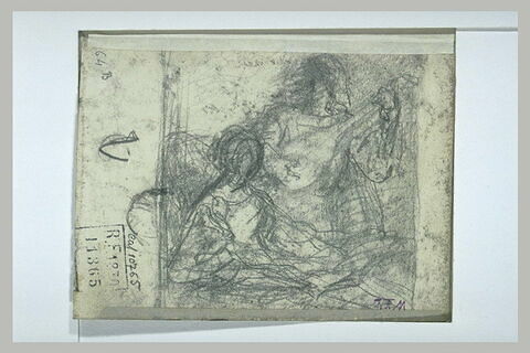 Femme assise, et personnage jouant du luth, image 1/1