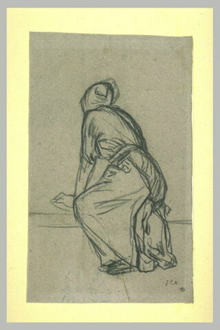 Femme assise, vue de dos, image 1/1