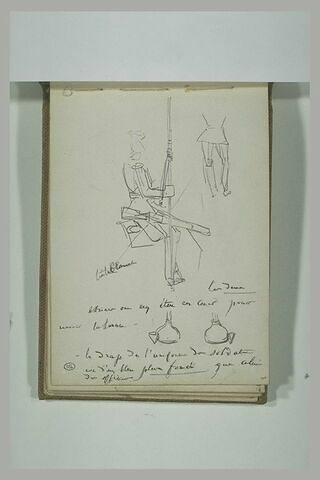 Soldat à cheval ; jambes ; étriers ; notes manuscrites, image 1/1