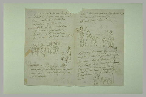 Lettre d'Henri Pille, adressée à Cortazo, illustrée de petits croquis