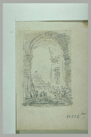 Figures sous un portique, et au loin un monument à coupole, image 2/2