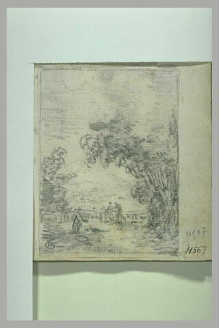 Figures dans un parc bordé par une balustrade en surplomb, image 1/1