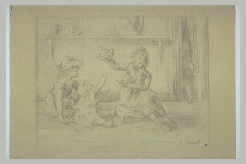 Petite fille jouant avec deux chérubins, devant deux autres fillettes