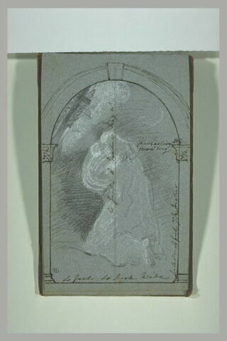 Figure agenouillée, dans un encadrement : étude pour un tableau représentant le Christ en prière au Mont des Oliviers, image 1/1