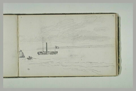 Bateau à vapeur et barque en vue de la côte, image 2/2