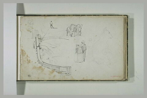 Etudes : berges ; figures ; chevaux ; groupe de figures ; chat, image 1/1