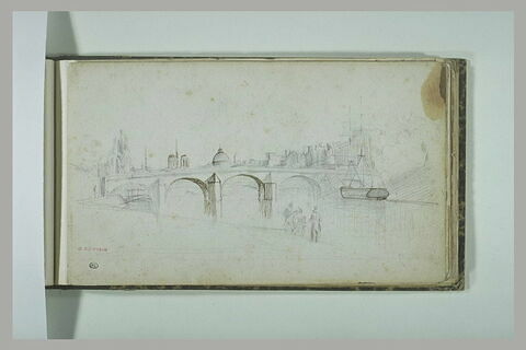 Vue de Paris : le Pont-Royal, la coupole de l'Institut, Notre-Dame