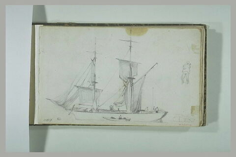 Un deux-mâts et un canot ; figure, image 1/1