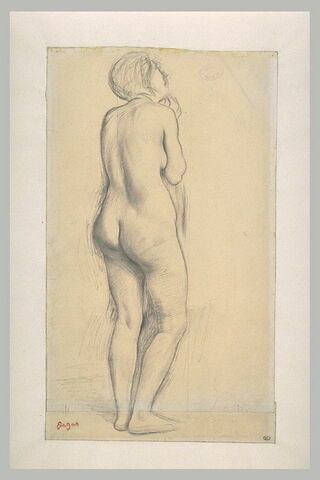 Femme nue, debout, de dos, tournée vers la droite, image 2/2