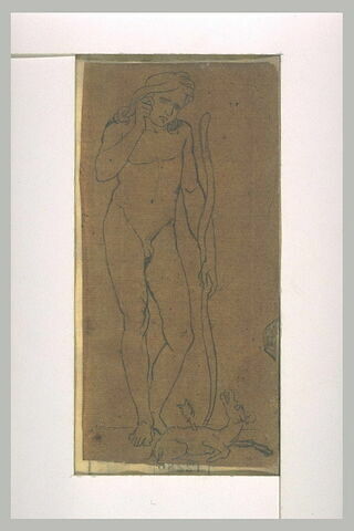 Berger nu, tenant un arc , regardant un chien agonisant, projet de statue, image 3/4