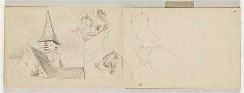 Toit et clocher d'une église et étude d'une tête de chien et de femme lisant, image 4/4